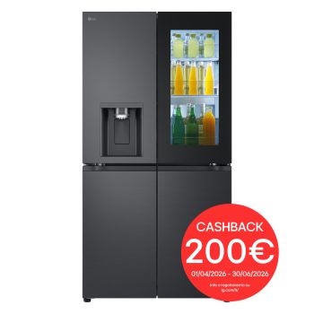 Vista frontale di Frigorifero Multidoor InstaView | Classe E, 638L | Wi-Fi, Dispenser UVnano con allaccio, Metal Fresh, No frost | Nero GMG960EVJE